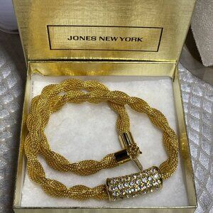 Jones New York Gold Tone Mesh Necklace with Rhinestone Barrel Accent,